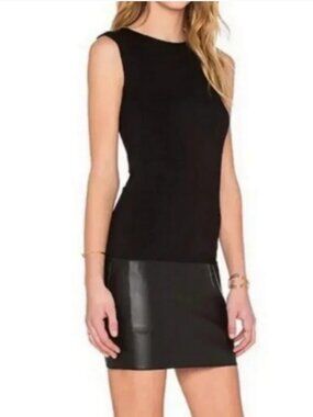 Bailey 44 Sedgwick Dress Black Sleeveless Faux Leather Hem Mini Dress